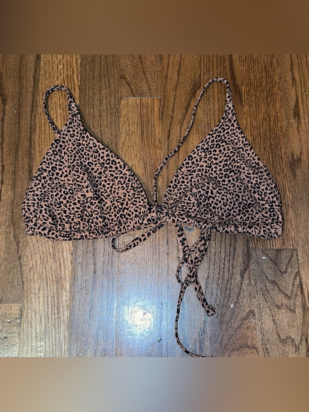 Xhilaration Tan and Black Leopard Triangle Bikini Top